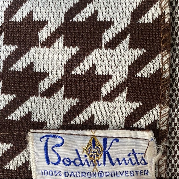 Vintage Mod 60s Houndstooth Open Front Polyester Vest Brown White Womens - Picture 12 of 15